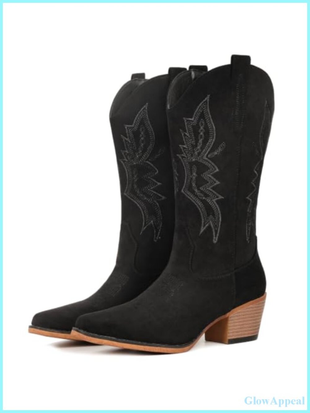 Suede Cowboy Boots Mid Calf Western Cowgirl Pointed Toe Block Heel
